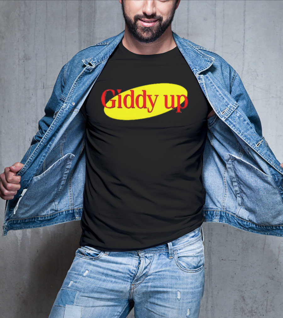 Giddy Up Bold Red Text On Yellow Oval T-Shirt