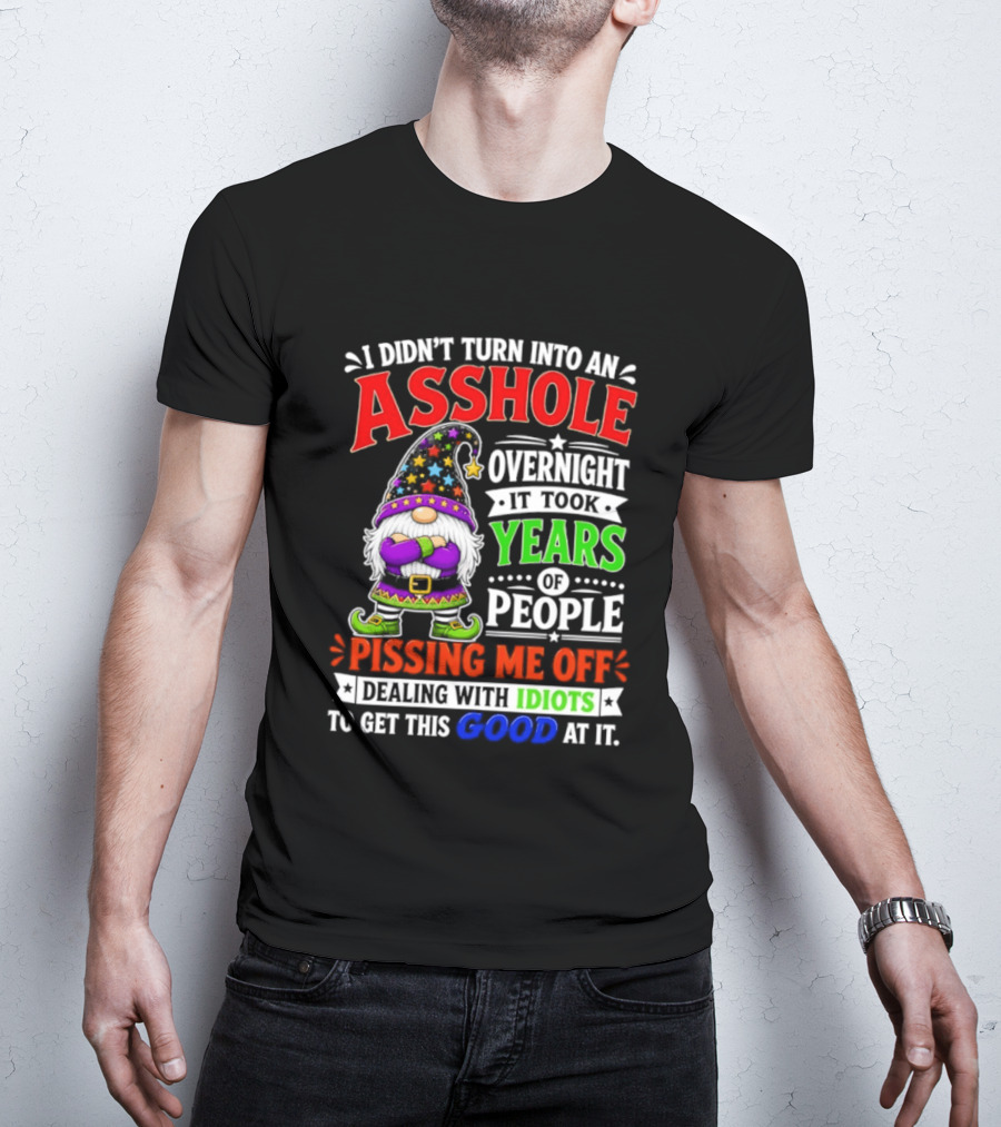 I Didn't Turn Into An Asshole Overnight It Took Years Of People Pissing Me Off Dealing With Idiots Gnome T-Shirt