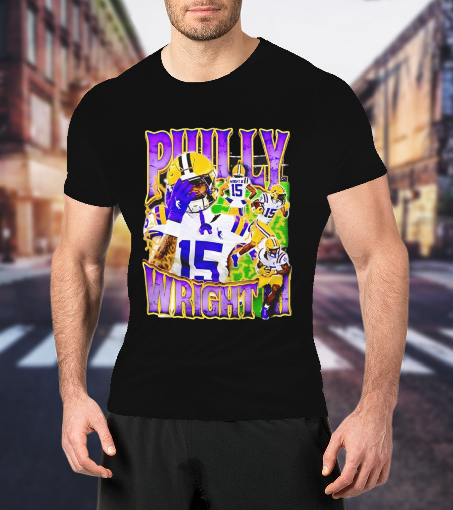 Philly Wright III LSU Tigers Football Number 15 Bayou NCAA Player T-Shirt