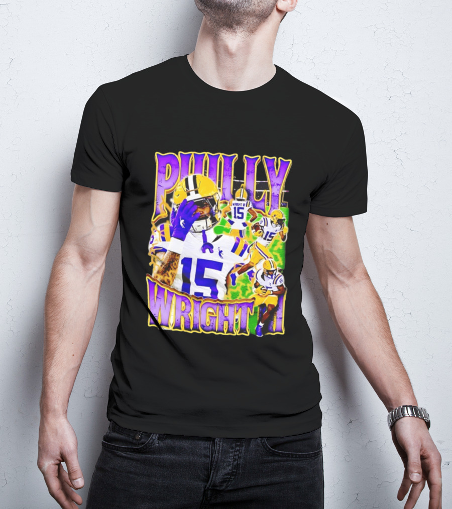 Philly Wright III LSU Tigers Football Number 15 Bayou NCAA Player T-Shirt