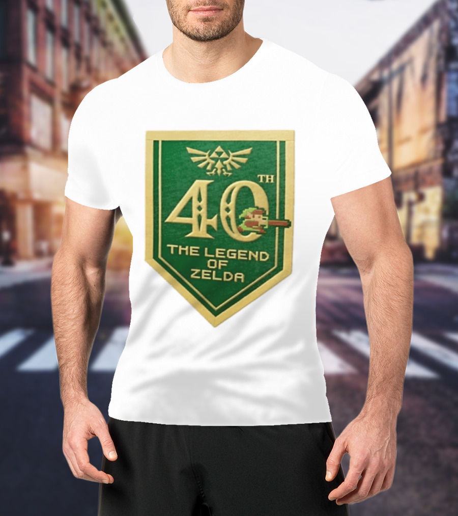 40th Anniversary The Legend Of Zelda With Link Pixel Art And Triforce T-Shirt