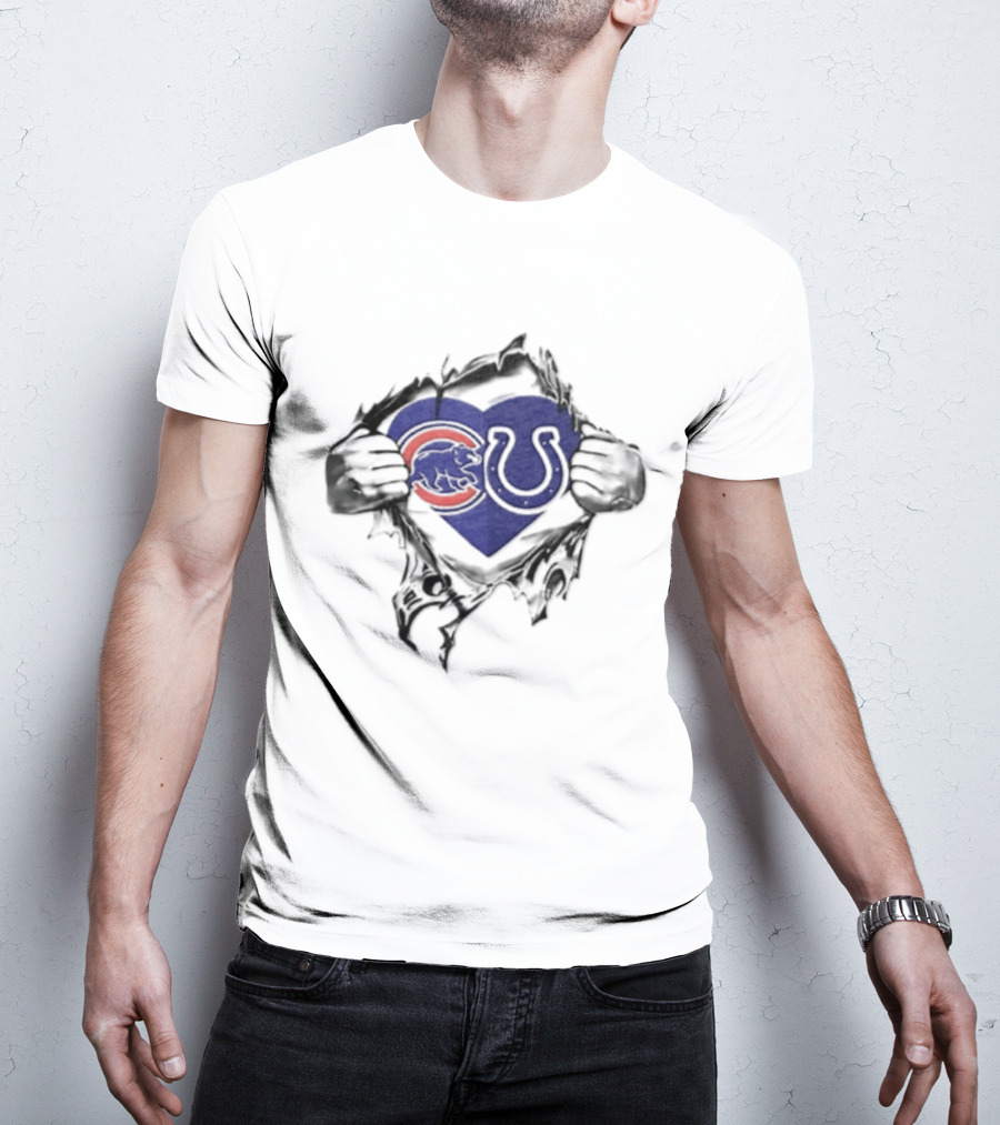 Chicago Cubs Indianapolis Colts Heart Symbol Embrace T-Shirt