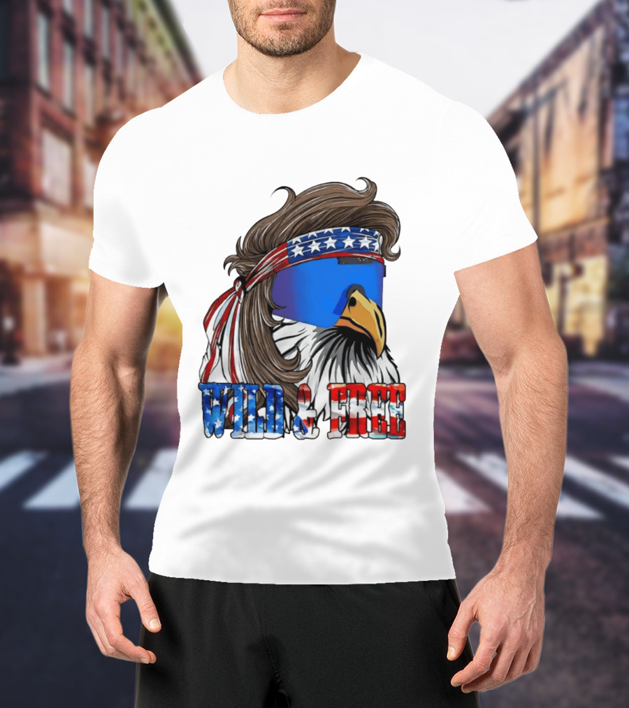 Wild And Free Bald Eagle USA Flag Bandana And Sunglasses T-Shirt