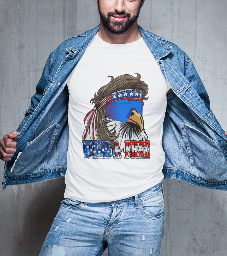 Wild And Free Bald Eagle USA Flag Bandana And Sunglasses T-Shirt