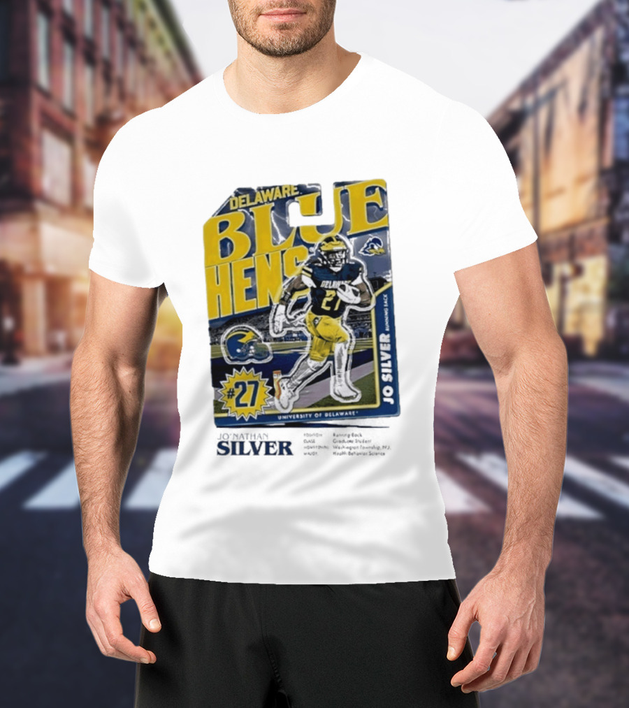 Delaware Blue Hens Jo Silver #27 University Of Delaware Football T-Shirt