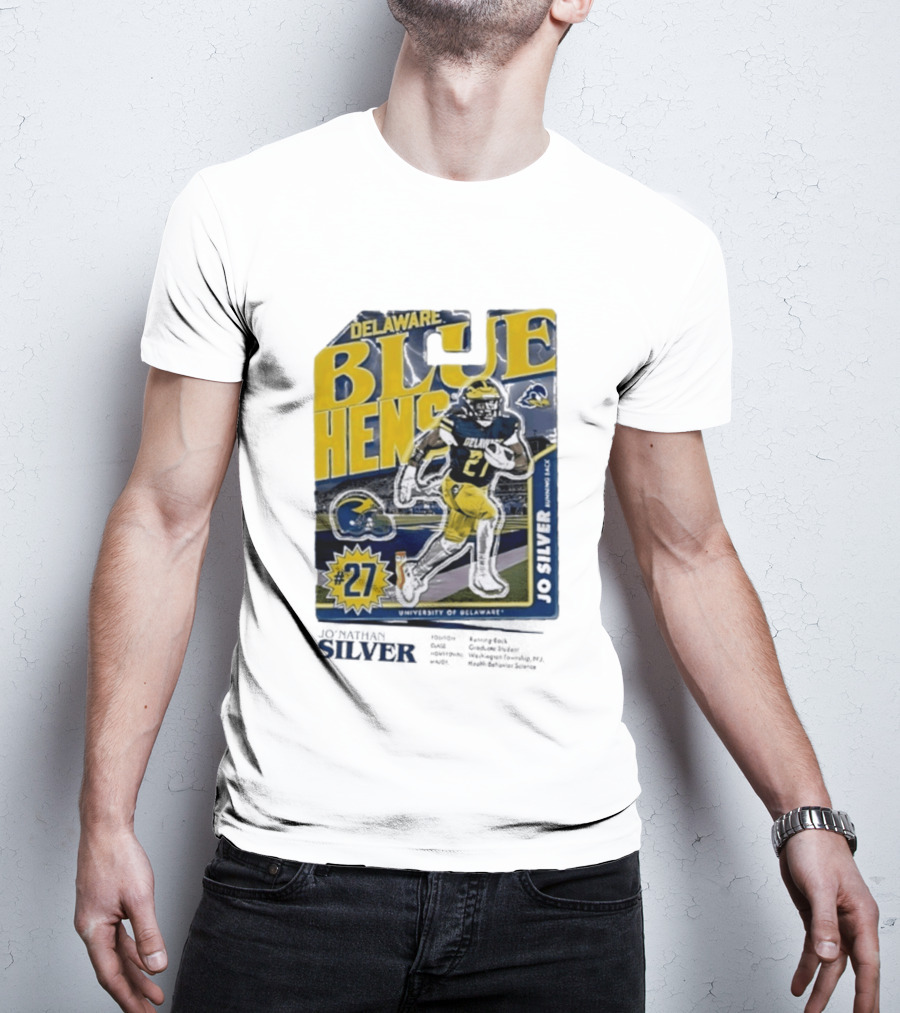 Delaware Blue Hens Jo Silver #27 University Of Delaware Football T-Shirt