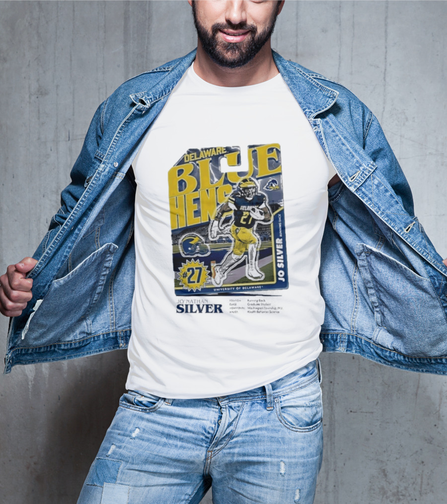 Delaware Blue Hens Jo Silver #27 University Of Delaware Football T-Shirt