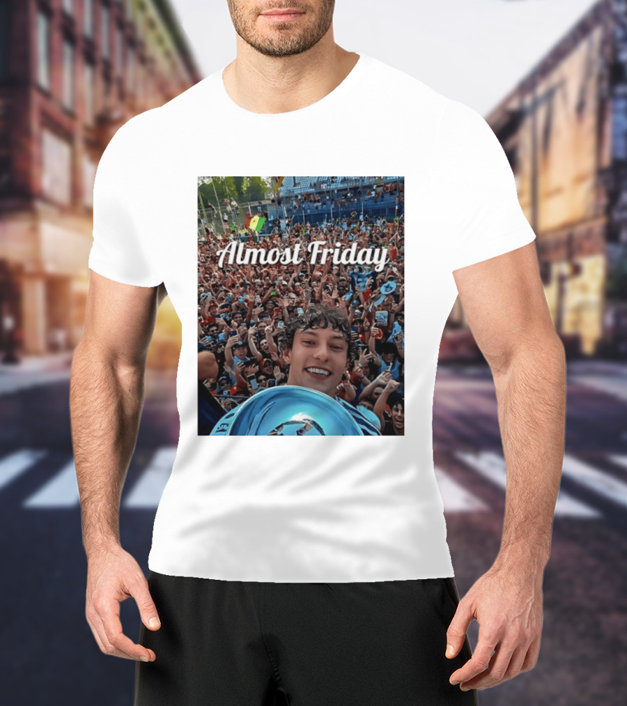 Kimi Antonelli Victory Selfie With Trophy After Winning 2026 Italian Grand Prix At Monza Almost Friday T-Shirt