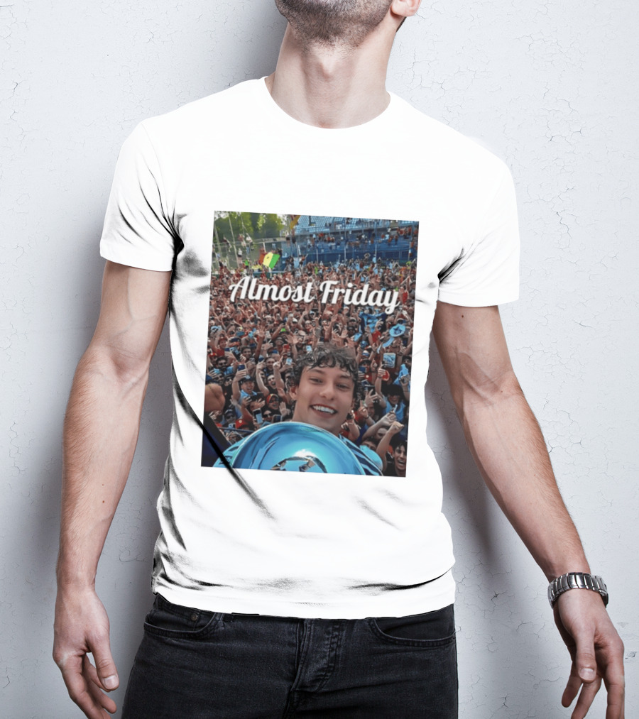 Kimi Antonelli Victory Selfie With Trophy After Winning 2026 Italian Grand Prix At Monza Almost Friday T-Shirt