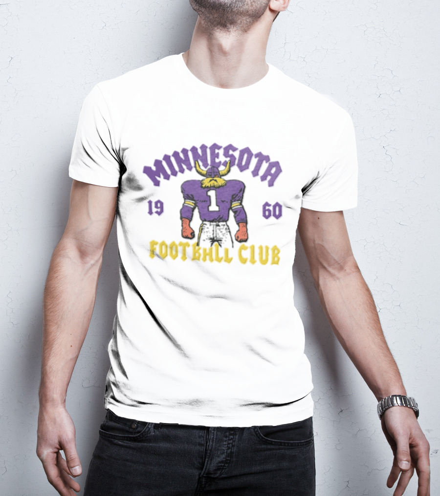 Minnesota Vikings 1960 Football Club Retro Horned Player Purple Yellow T-Shirt
