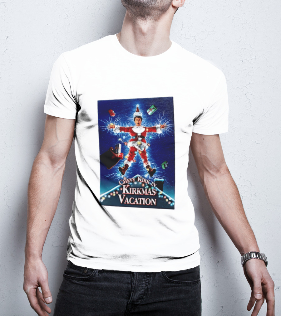 Chevy Kirk In Kirkmas Vacation Christmas Presents Lights Santa Suit Explosion T-Shirt