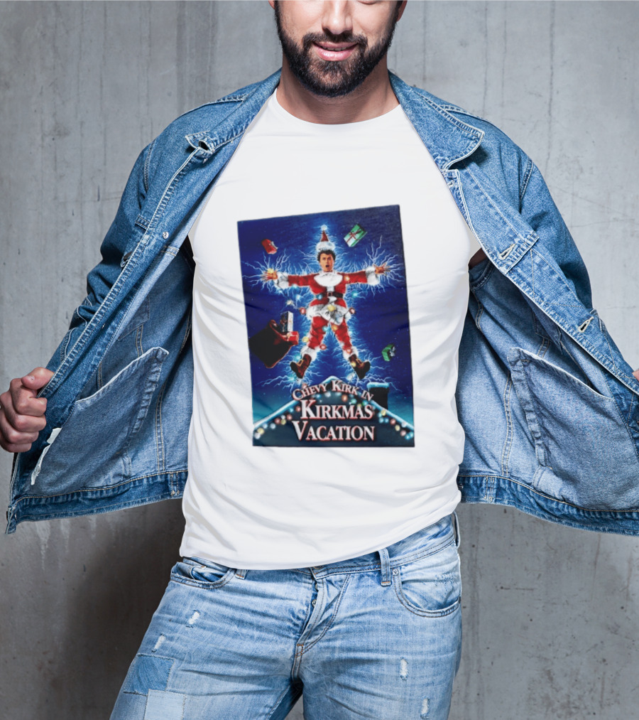 Chevy Kirk In Kirkmas Vacation Christmas Presents Lights Santa Suit Explosion T-Shirt