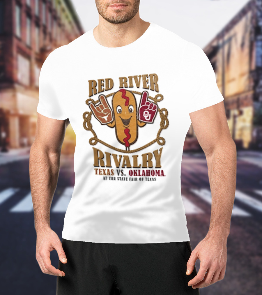 Red River Rivalry Texas Vs Oklahoma State Fair Of Texas Corn Dog T-Shirt