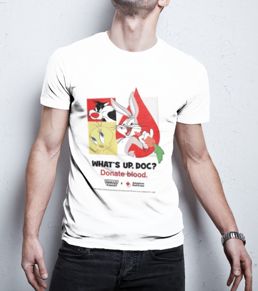 What's Up Doc Donate Blood Looney Tunes American Red Cross Bugs Bunny Tweety Bird T-Shirt