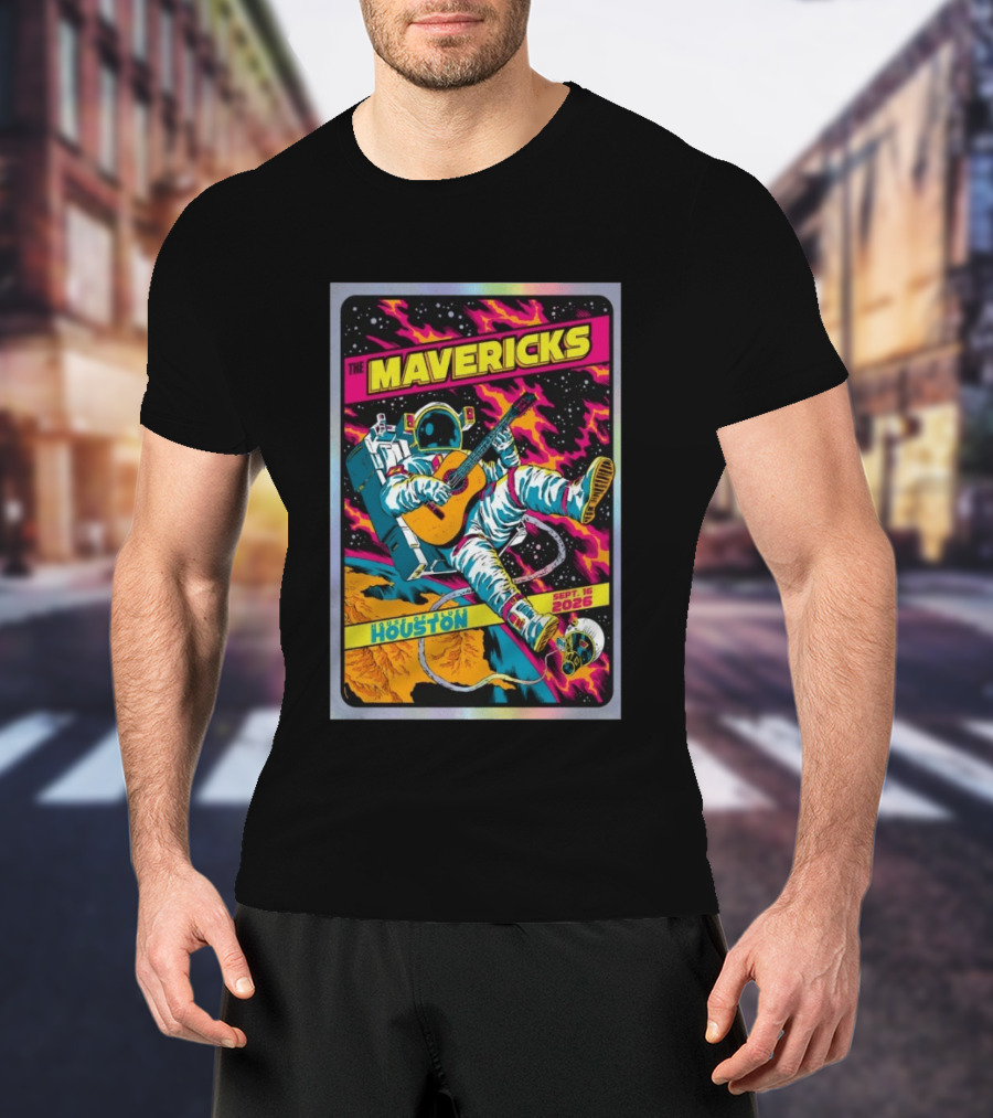 The Mavericks Houston Space Astronaut Guitar Sep 16 2026 House Of Blues T-Shirt