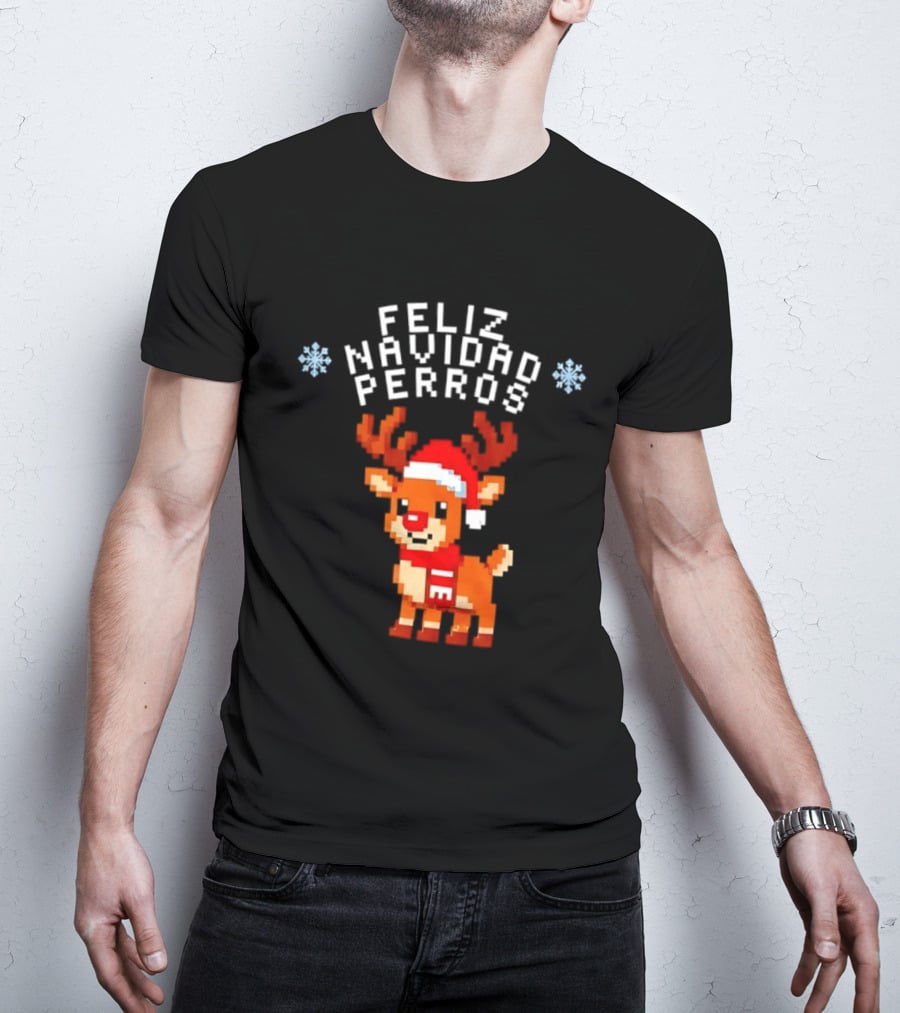 Feliz Navidad Perros Pixel Art Christmas Reindeer T-Shirt