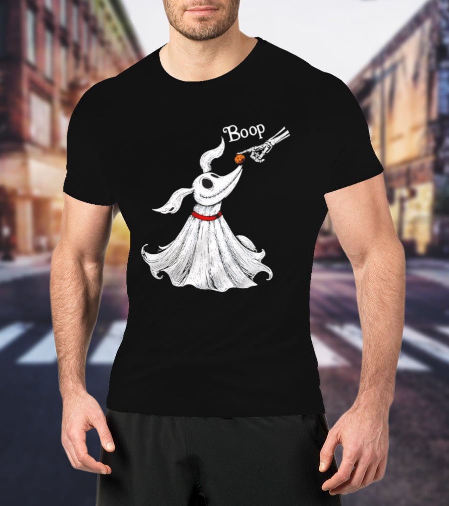 Zero Dog Boop Halloween Skeleton Hand Ghost Dog Pumpkin Nose T-Shirt