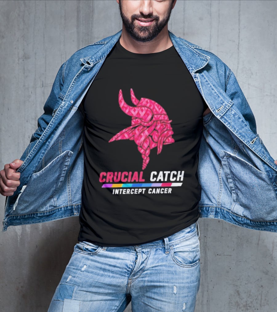 Minnesota Vikings 2026 Crucial Catch Intercept Cancer Pink Crucial Catch Intercept Cancer T-Shirt