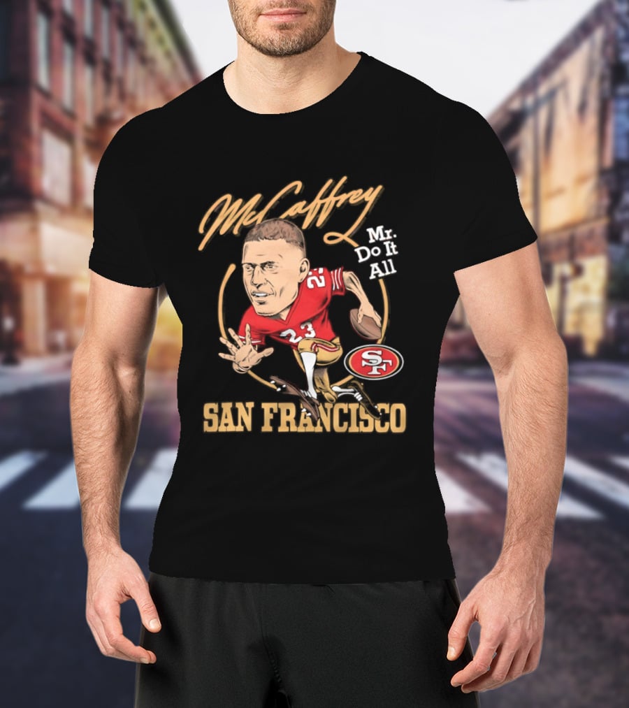 Christian McCaffrey 23 Mr Do It All San Francisco Football Caricature T-Shirt