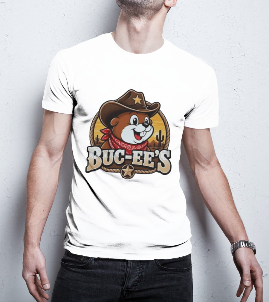 Buc Ee's Cowboy Howdy Beaver Star Bandana Cacti Desert Scene T-Shirt
