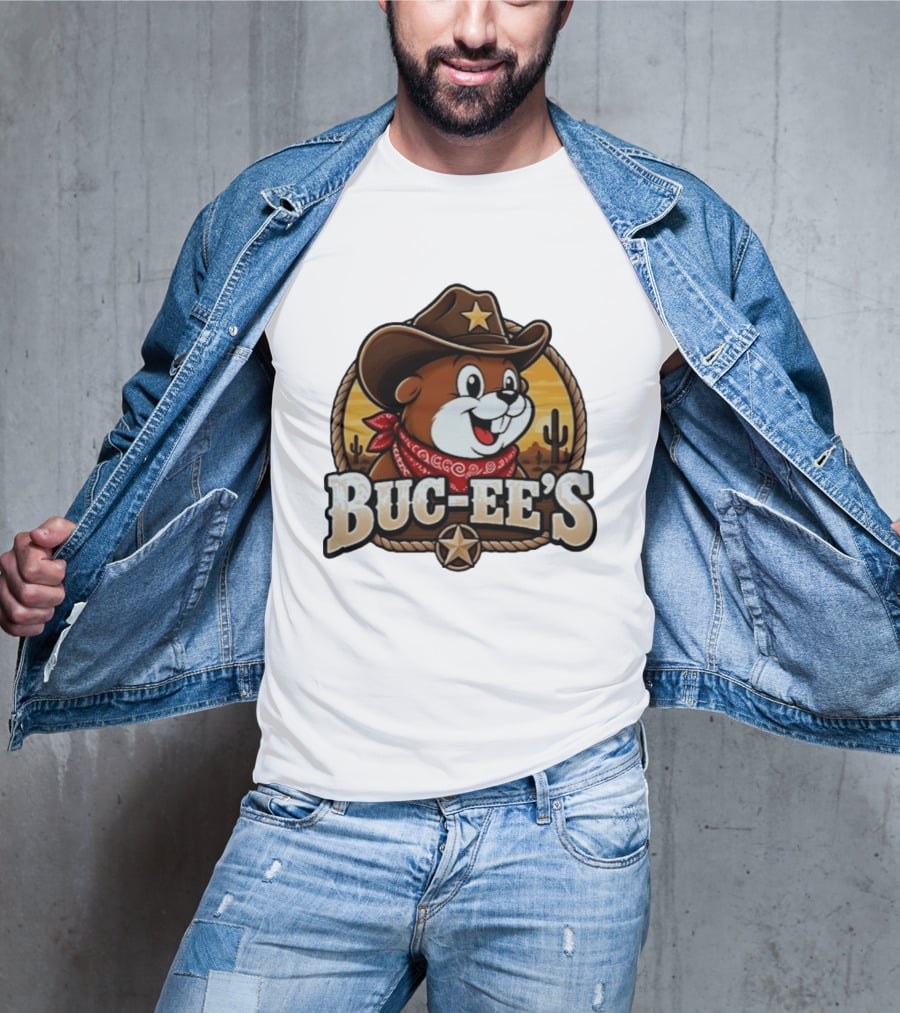 Buc Ee's Cowboy Howdy Beaver Star Bandana Cacti Desert Scene T-Shirt