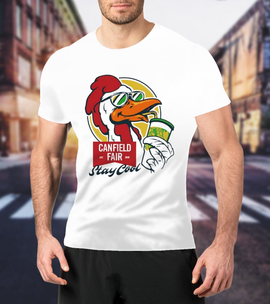 Canfield Fair Stay Cool Rooster Drinking Lemonade T-Shirt