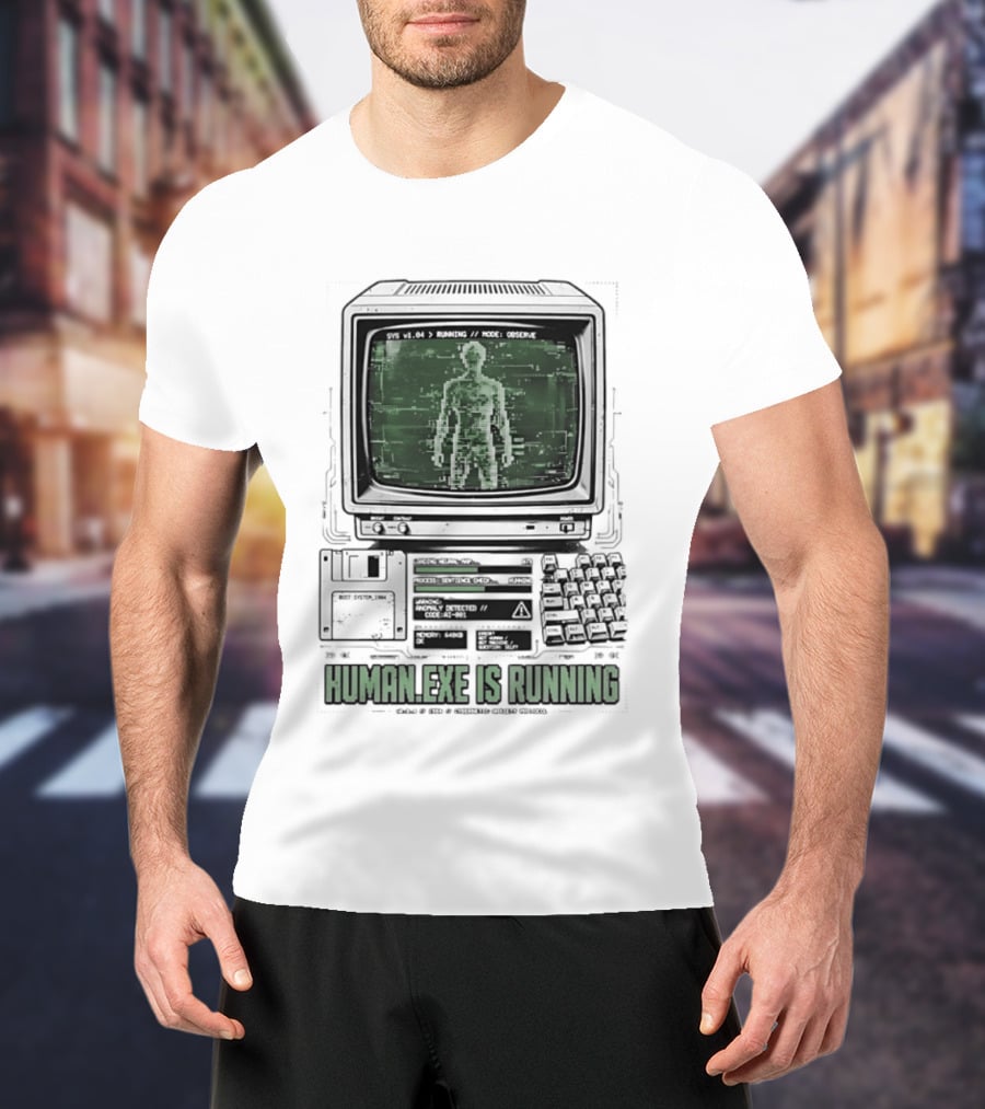 Human Exe Is Running AI Vintage Computer Terminal Display T-Shirt
