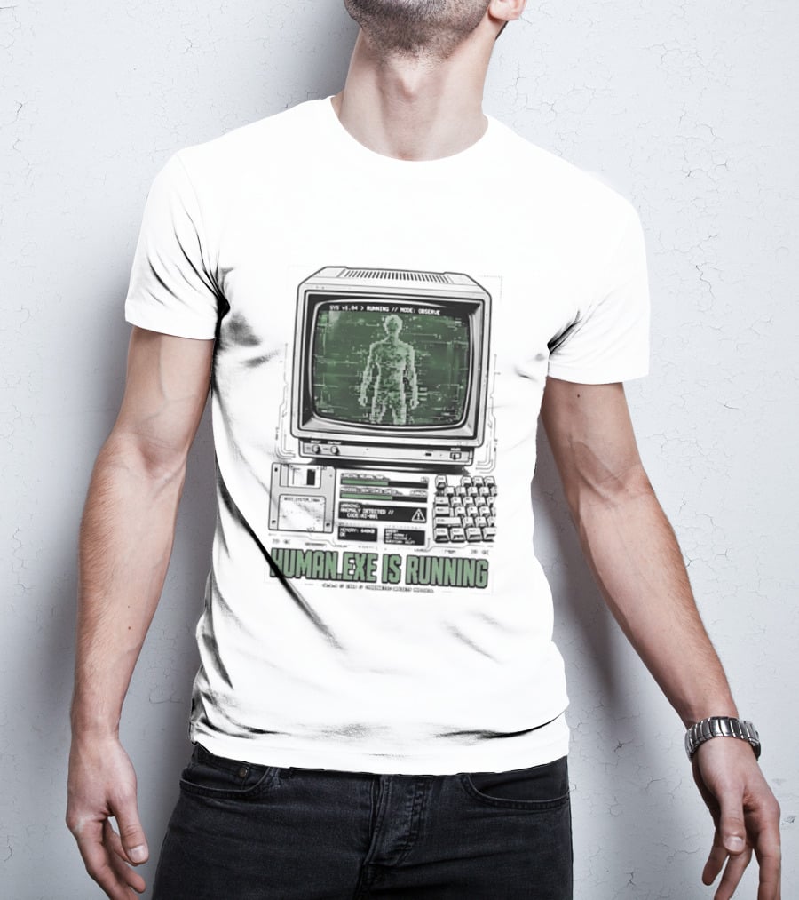 Human Exe Is Running AI Vintage Computer Terminal Display T-Shirt