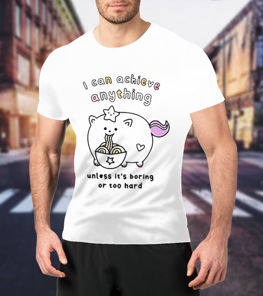 I Can Achieve Anything Cute Starry Cat Eating Noodles Unless It's Boring Or Too Hard T-Shirt