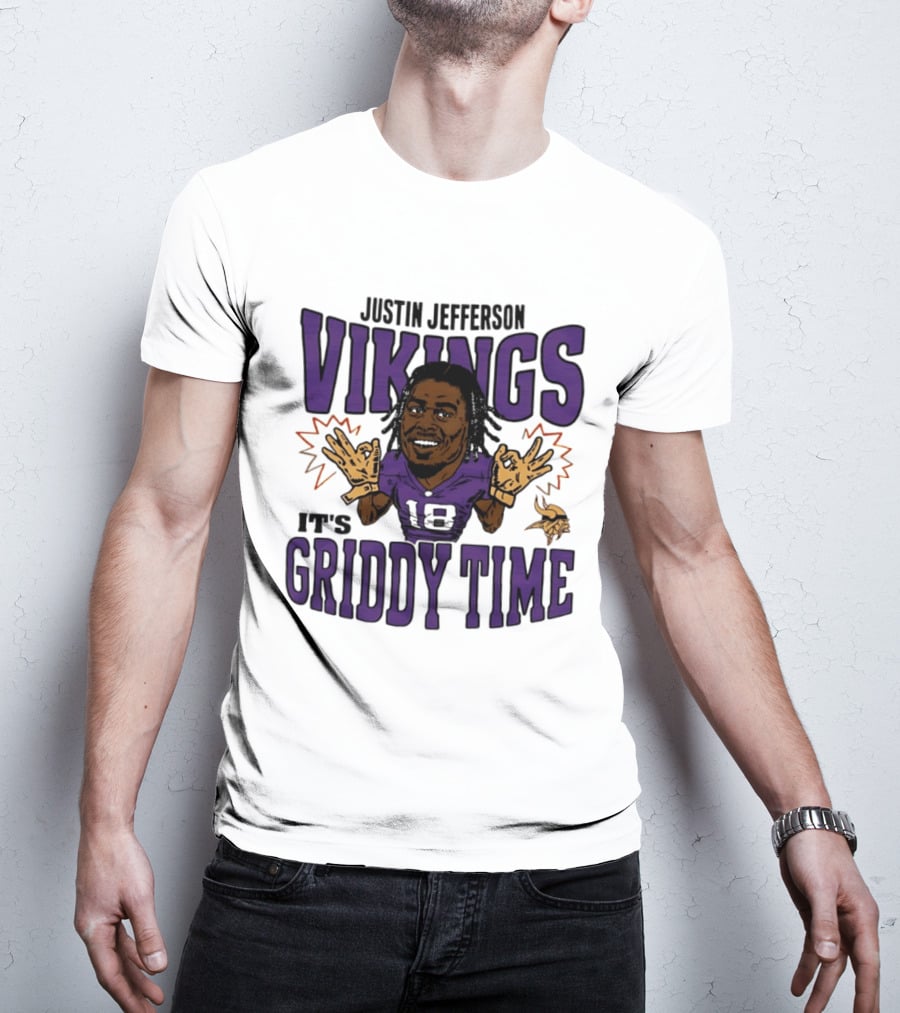 Minnesota Vikings Justin Jefferson It's Griddy Time Caricature T-Shirt