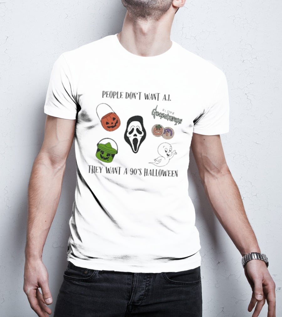 People Don't Want AI They Want A 90's Halloween Goosebumps Ghost Pumpkin Mask T-Shirt