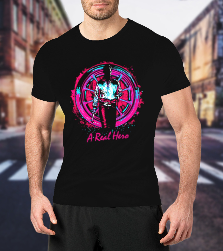 Drive Ryan Gosling Synthwave A Real Hero Wheel T-Shirt