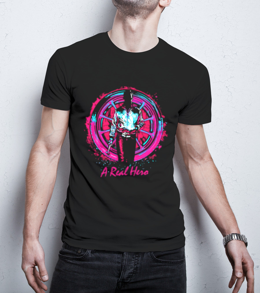 Drive Ryan Gosling Synthwave A Real Hero Wheel T-Shirt