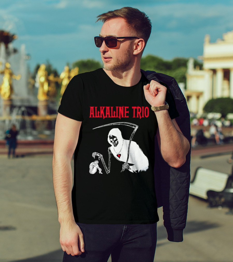 Alkaline Trio Grim Reaper Scythe Heart Skeleton T-Shirt