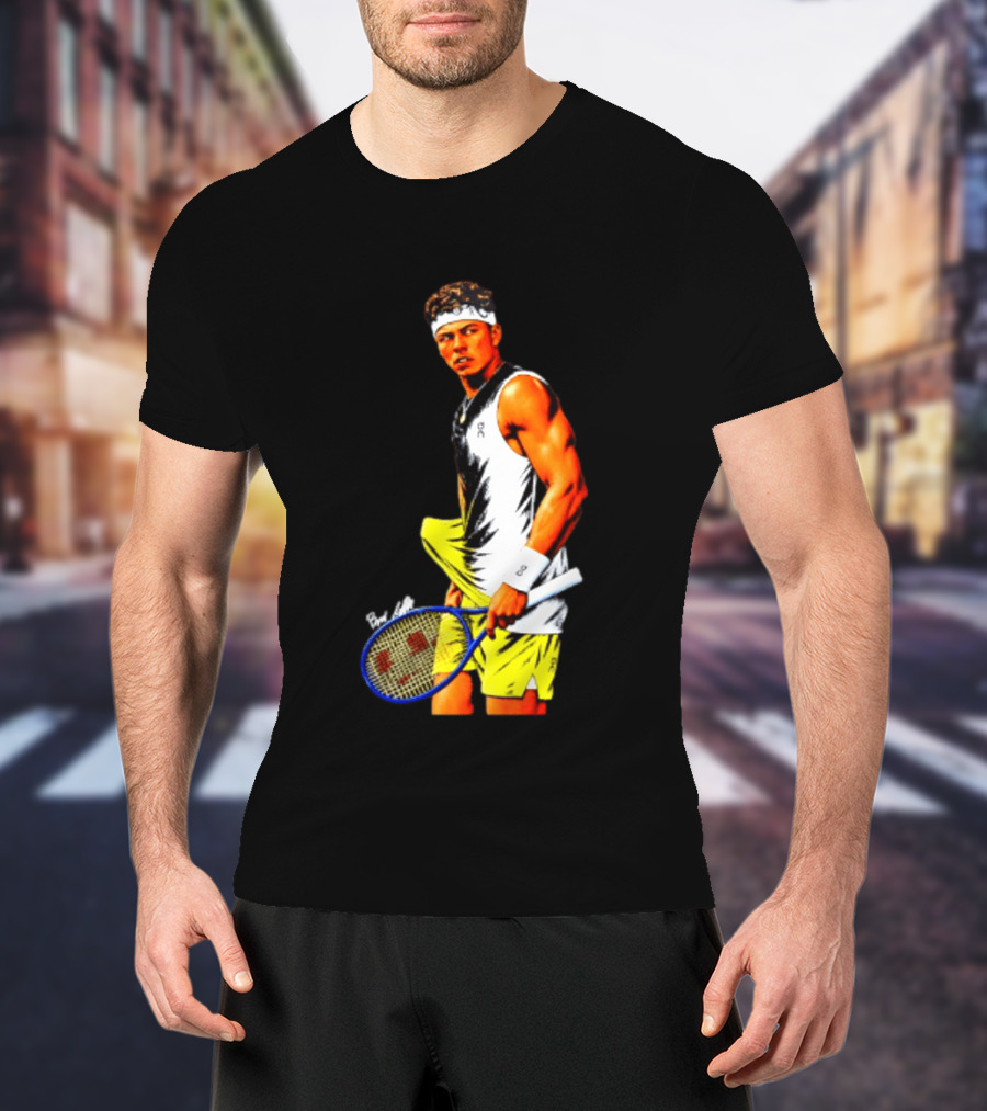 Ben Shelton Tennis Player 2026 Cartoon With Headband And Racket T-Shirt