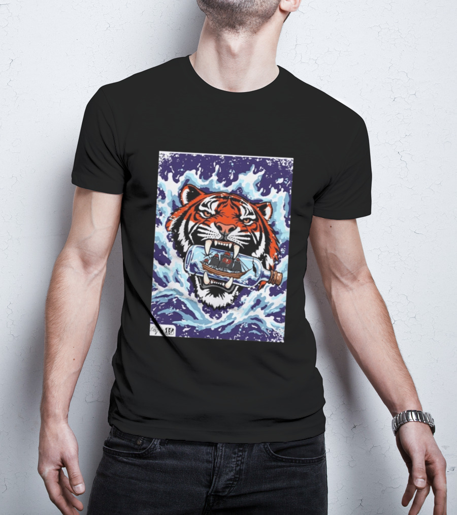 Bengals Vs Buccaneers Tiger And Pirate Ship Battle In A Bottle T-Shirt