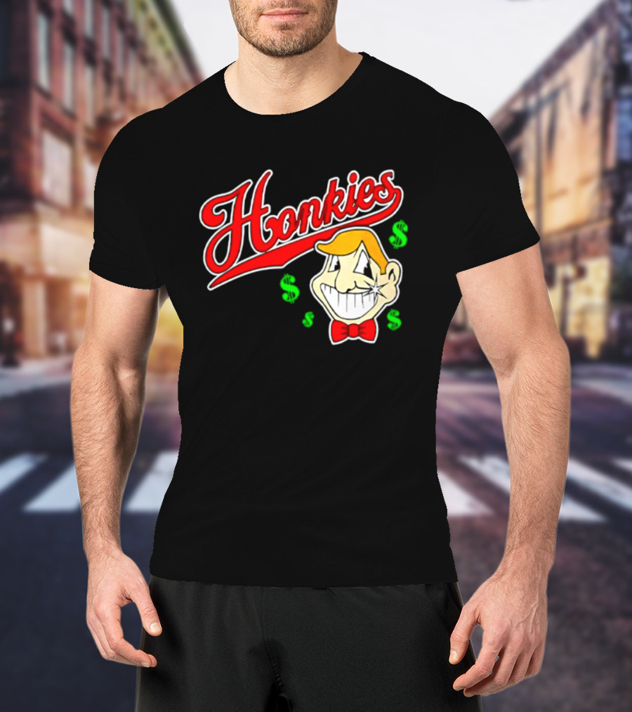 Honkies Red Script Cash Icon With Cartoon Face And Bow Tie T-Shirt