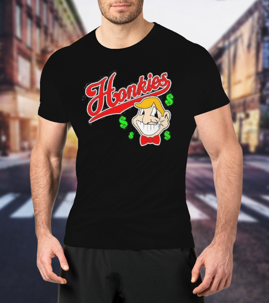 Honkies Red Script With Cartoon Face And Dollar Signs T-Shirt