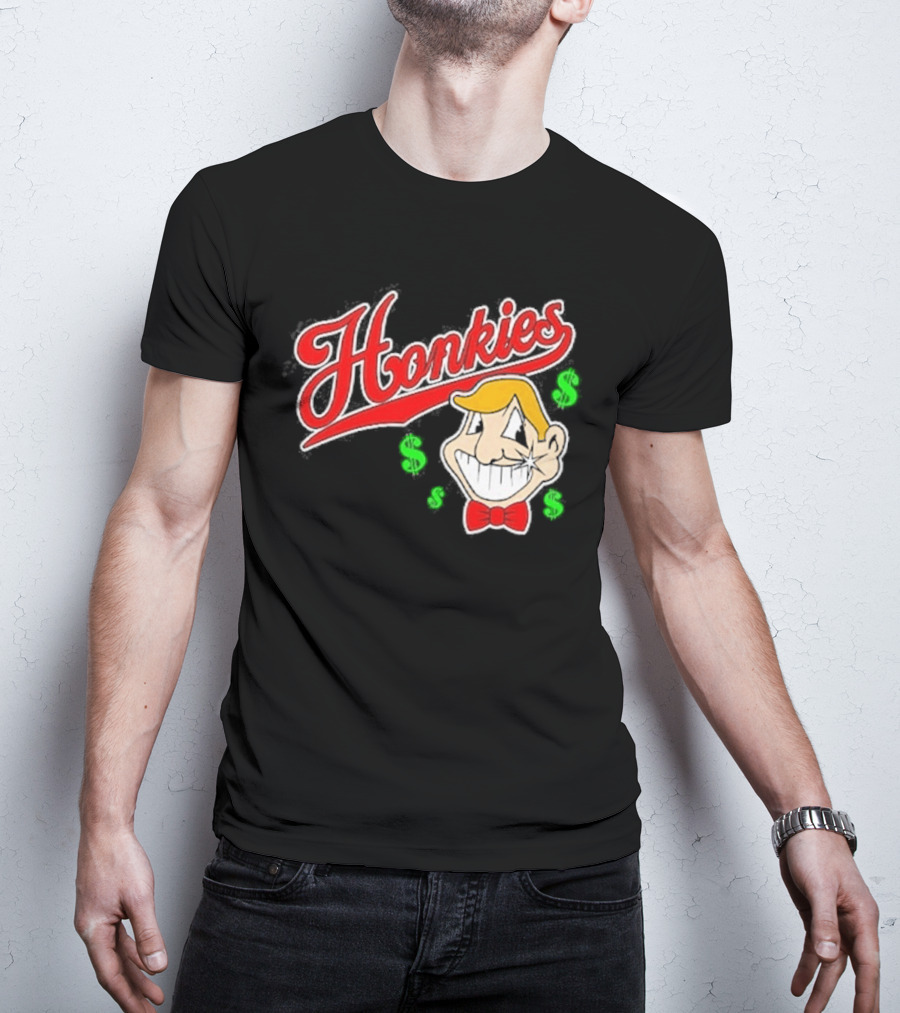 Honkies Red Script With Cartoon Face And Dollar Signs T-Shirt