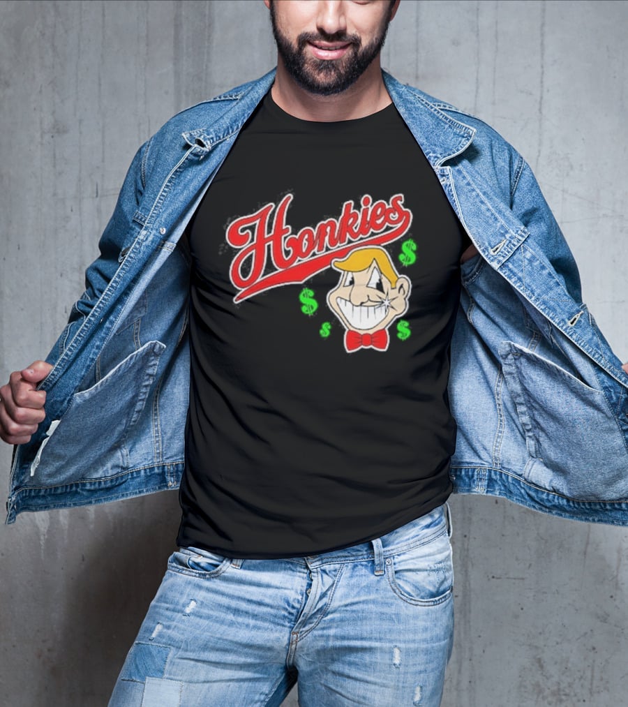 Honkies Red Script With Cartoon Face And Dollar Signs T-Shirt