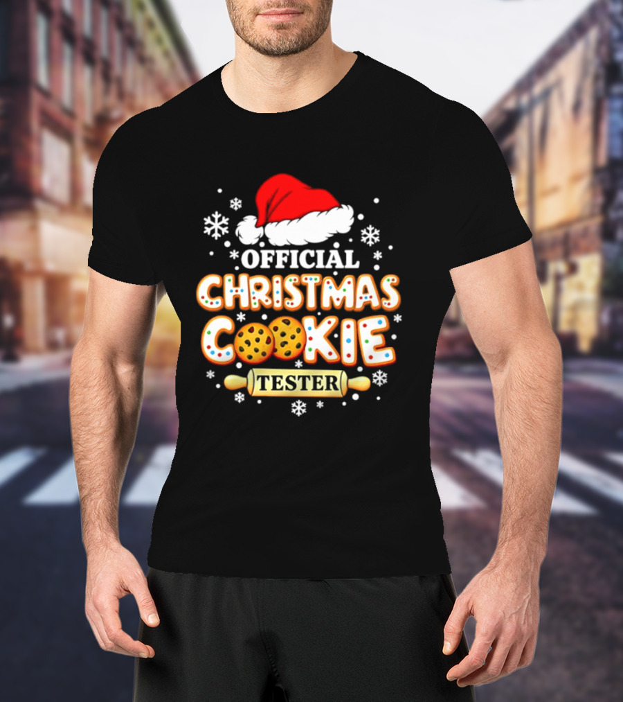 Official Christmas Cookie Tester Santa Hat Snowflakes T-Shirt