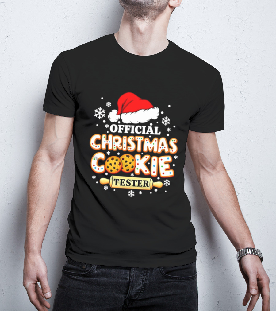 Official Christmas Cookie Tester Santa Hat Snowflakes T-Shirt