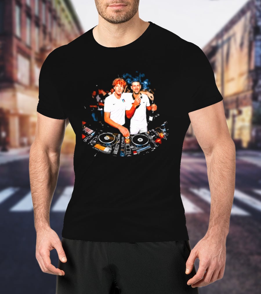 Jannik Sinner Novak Djokovic DJ Party Smoking And Beer 2026 T-Shirt
