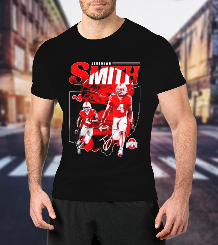 Jeremiah Smith #4 Ohio State Buckeyes Football NCAA Player Ohio Map T-Shirt
