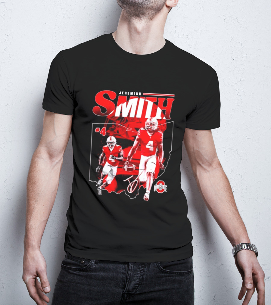 Jeremiah Smith #4 Ohio State Buckeyes Football NCAA Player Ohio Map T-Shirt