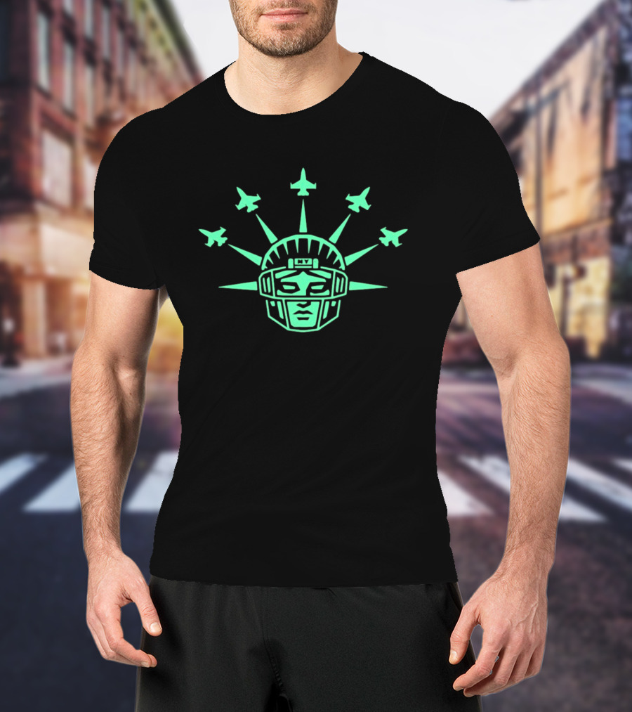 Statue Liberty Helmet New York Jets Football Formation T-Shirt