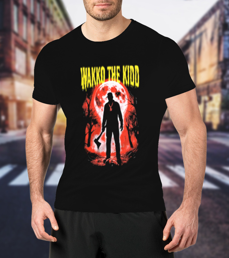 Wakko The Kidd Swing The Hatchet Red Moon Silhouette Charcoal Grey T-Shirt