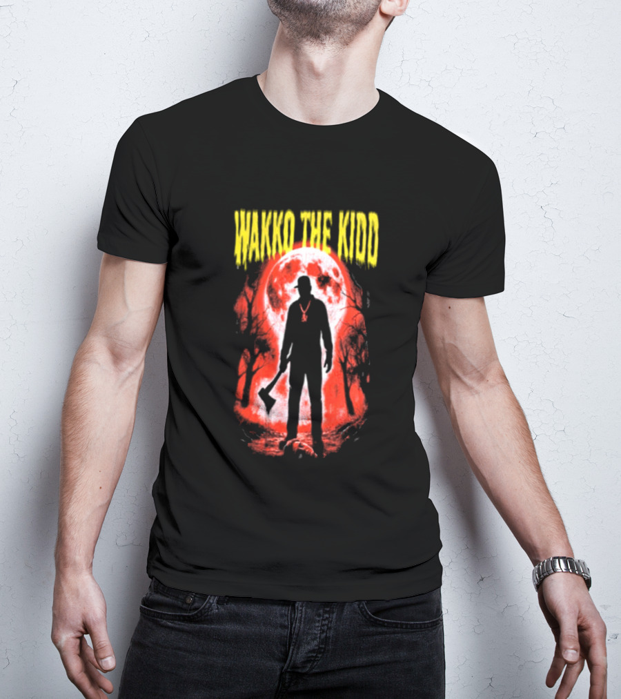 Wakko The Kidd Swing The Hatchet Red Moon Silhouette Charcoal Grey T-Shirt