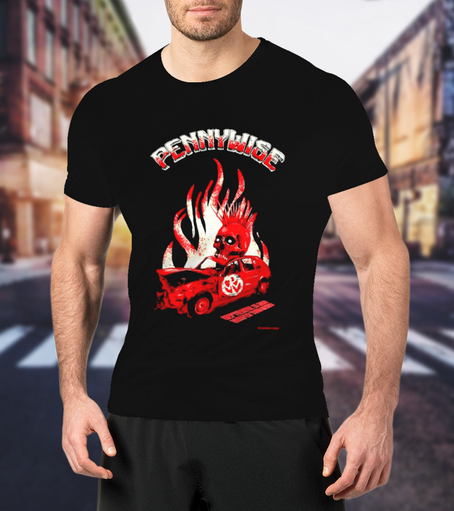 Pennywise Punk Rock Skull Flames Car Warped Tour T-Shirt