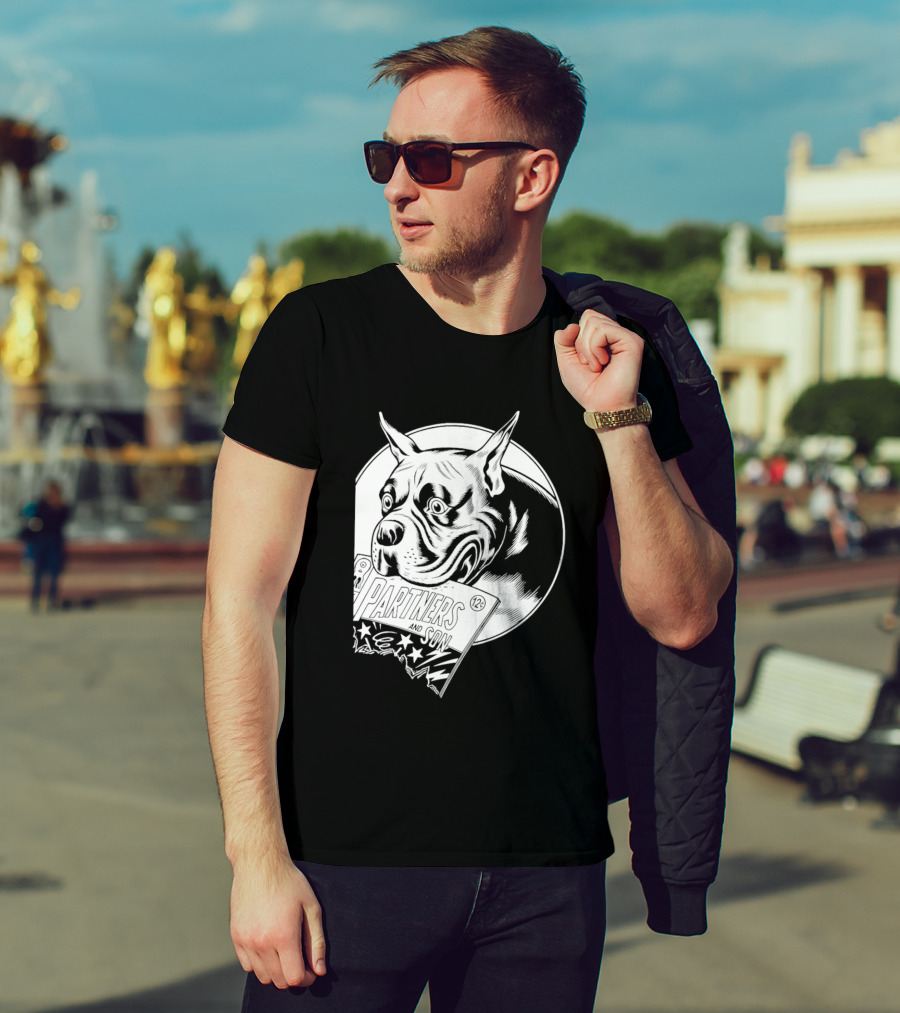 Pitbull Dog Comic Book With Biting Graphic And Stars T-Shirt
